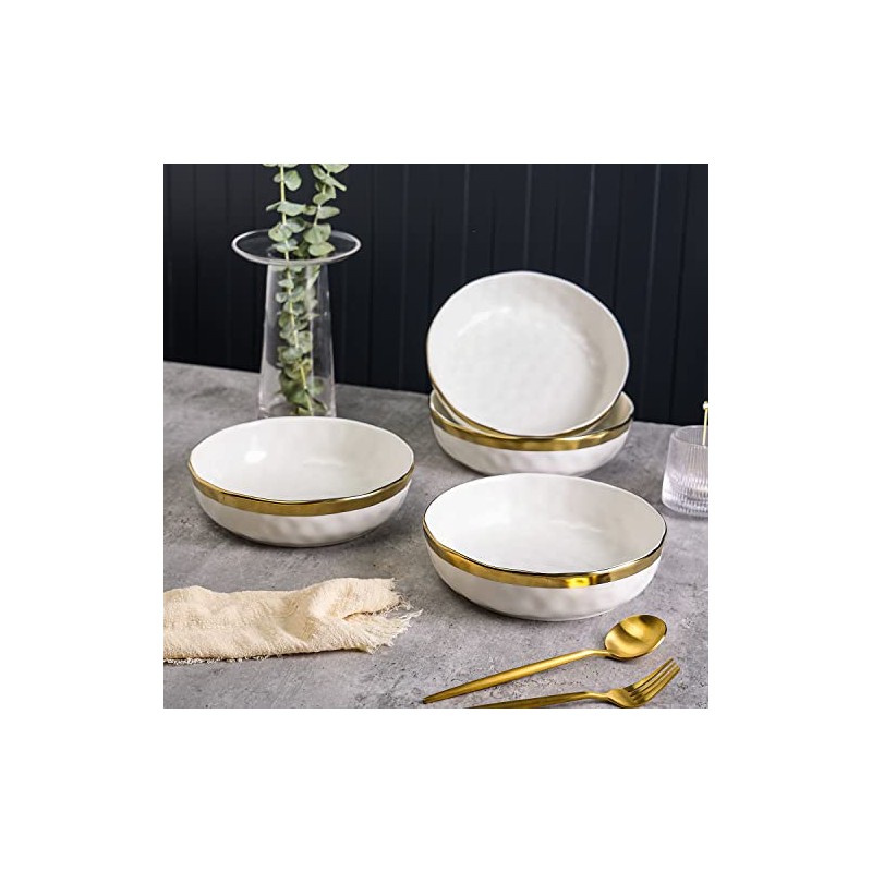 Stone Lain Florian 4-Piece Round Pasta Bowl Set, White with