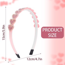 Doneace Valentine's Day Heart Headbands for Women Pink Rhinestone Headband Glitter Love Hairband Party Wedding Valentines Non Slip Hair Accessories Festive Gifts