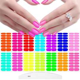 JERCLITY 196 Pieces 14 Sheets Fluorescence Solid Color Nail Polish Strips Vibrant Color Nail Wraps for Short Nails Nail Decals Self-Adhesive Nail Stickers Full Nail Wraps for Women Girls Nail Art