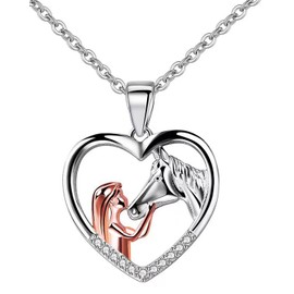 FDCGAS Horse Girl Gift, Girls and Horse Necklace Silver Heart Pendant Necklace Gifts for Girls Women Girlfriend Wife Mother Daughter Horse Lovers Gifts (1)