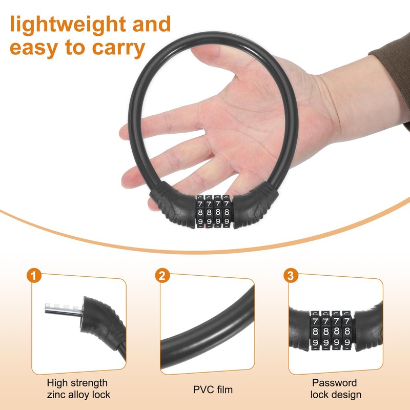 MECCANIXITY 0.4 Feet Bike Lock Cable, 4 Digit Resettable Combination
