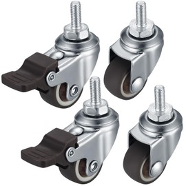 Swivel Castors for Furniture, Pack of 4 M8 Furniture Castors, Small, Swivel Castors Castors with Brake, 360° Rotatable, Quiet, Non-Slip Rubber Castors with Thread for Indoor Outdoor Furniture 2 Inches