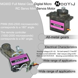 HOOYIJ 4 Pack MG90D Full Metal Gear Digital Micro RC Servo Mini Servos Motor Upgraded SG90 for Arduino RC Smart Car Robot Arm 450 Aircraft Boat DIY Projects 180 Degree PWM500-2500