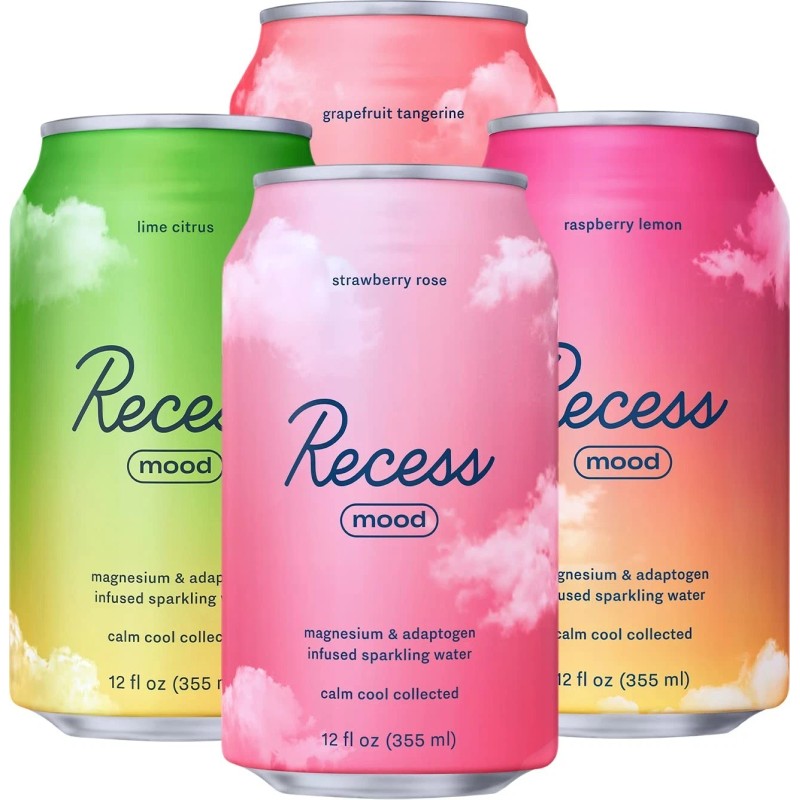 Recess Mood Magnesium Beverage, 12oz Cans, 12-Pack Variety for Elevated