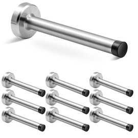 Door Stop,(10 Pack) 6 Inch Door Stopper Extra Long Door Stop Stainless Steel Brushed Nickel Doorstops Wall Mounted Baseboard Door Stop Bumper Baby Proof Metal Door Stoppers Door Holder, Silver