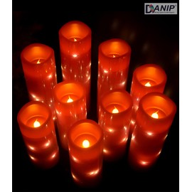 danip red flameless Candle, Built-in Star Cluster, 9 LED Candles, 11 Button Remote Control, 24-Hour Cycle Timer, Flashing Flame, Real Wax, Battery Powered. (Starry Sky Series)