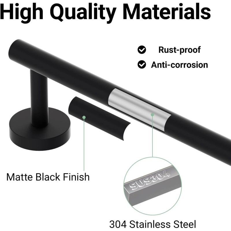 IOQ 30" Matte Black Towel Bar, Towel Rack for Bathroom