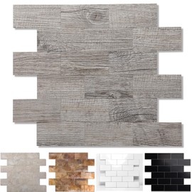 10-Pack Peel and Stick Tile Backsplash 11.3"X11.5" PVC Wall Tiles, Stick on Backsplash for Kitchen, Bathroom Tile, Fireplace Décor, Laundry Table, Stair Decals in Grey Rustic
