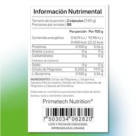 Primetech Nutrition Magnesio Citrato MAG 200, 100 Cáps 200 Mg | Alta Pureza Y Absorción, Combinación De Ácido Cítrico Y Magnesio, Mejora La Digestión