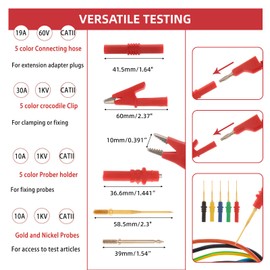 30Pcs Banana Plug Silicone Test Leads Kit, 4mm Stackable Banana Plug with Threading Probe, Alligator Clips, Probe Holder, Connection Hose, Automotive Test Leads for Multimeter