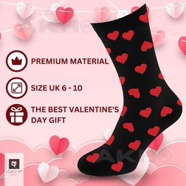 AKH® Valentine's Day Men's Socks | One Size UK 6-10 | Novelty Heart Print Cotton Socks for Him | Comfortable and Festive Gift Idea for Valentine's Day
