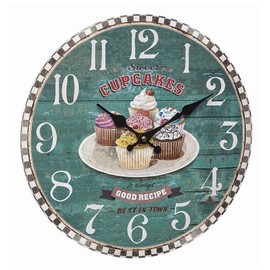TFA Dostmann Vintage Analogue Wall Clock 60.3045.13 with Cupcake Motif, Retro Design, 33 cm Diameter, Green, (L) 337 x (W) 41 x (H) 337 mm
