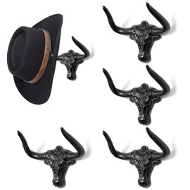 Filano Cowboy Hat Rack for Wall 4 Pack Western Longhorn Cowboy Hat Holder Cast Iron Vintage Rustic Cowboy Hat Hanger Hat Hooks for Storage Display Closet Bedroom Living Room Rust Men's Gift