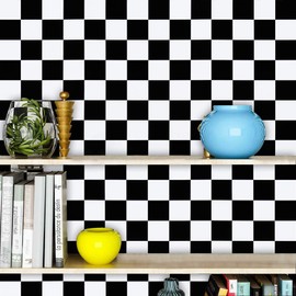 White Black Contact Paper Mosaic Trellis Peel and Stick Wallpaper17.7"×118"Lattice Self Adhesive Removable Wallpaper Decorative Checkerboard Paper for Bathroom Cabinet Shelf Drawer Liner Countertop