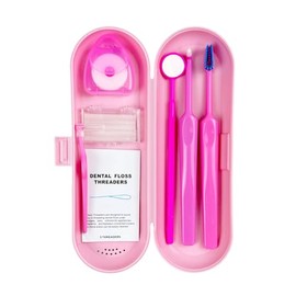 Kit portátil de cuidado de ortodoncia, kit de cepillo para polvo de dientes de ortodoncia para ortodoncia, kit de viaje, kit de viaje dental, cepillo para polvo interdental, cera, hilo dental (8 piezas/paquete), rojo