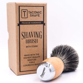 Taconic Shave Extra Density 100% Mixed Badger Luxury Shaving Brush with Deluxe Beechwood and Chrome Handle, Shaving Stand Included