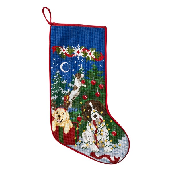 L.L.Bean 1000199374 Christmas Needlepoint Stockings, One Size, Holiday Dogs, Multicolored
