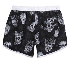 MaaMgic Mens Boys Vintage Swim Trunks with Mesh Lining Quick Dry Swim Suits Board Shorts,Skulls Rose,Large