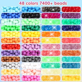EIKEJI 7400 Pcs Non-Iron Fuse Beads Kit, 48 Colors 5mm Perler Beads for Kids, Glow in The Dark Beads Glitter Beads, Refill Beads Set for Boys, Girls, Ideal Gift for New Years, Birthdays, Christmas