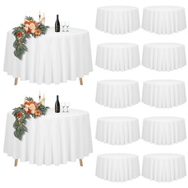 12 Pack White Round Tablecloth 90 inch Round Table Cloth Polyester,White Tablecloths for Round Tables Waterproof Stain Resistant Washable Round Table Cover in Bulk for Wedding Party Buffet Camping
