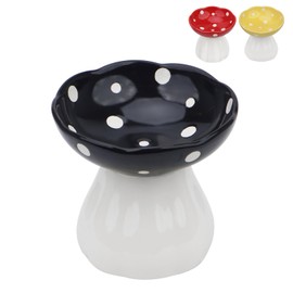 Mushroom Ceramic Cat Bowls, Elevated Cat Food Dish with Wide Shallow Design Anti-Vomit & Whisker Friendly Pet Bowls for Cats, Kittens, Puppies, Dishwasher Safe Pet Feeding Plate (Black)