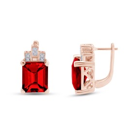 Emerald Cut Simulated Garnet & White CZ Hoop EarringsIn 14k Rose Gold Over Sterling Silver