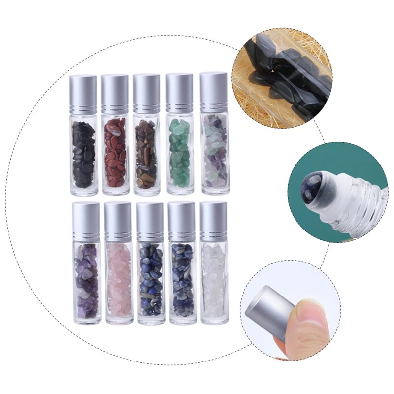 Mikinona Elegant Natural Semi-precious Stones Essential Oil Rollerball Bottles 10ml