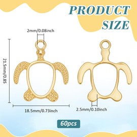 PH PandaHall 60pcs Golden Turtle Tortoise Charms Pendants Hollow Turtle Shape Open Back Bezel Pendants Sea Turtle Frame Charms with Loop for Summer DIY Earring Necklace Pressed Flower Jewellery