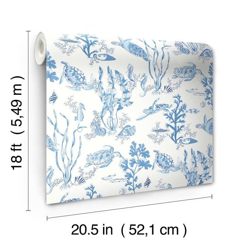 Scalamandre Azure Garparilla Peel & Stick Wallpaper, Blue