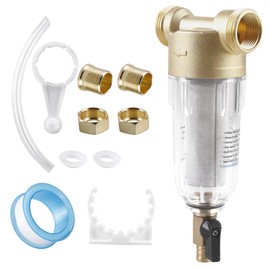 GOEDCH Water Filter Reusable Spin Down Sediment Water Filter: 3/4 Inch Well Water Hose Sediment Filter, Copper Pre Filter, Tap Replacement Filter, Water Filter for Well Water Hose