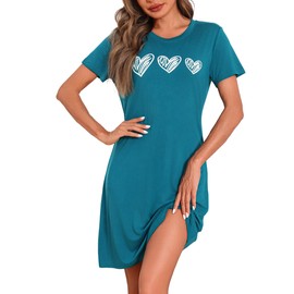Marvmys Nighties for Women Cotton Nightdress Sleep Tee Heart Print Nightshirt Soft Sleepwear Nightwear Navy Blue XXL