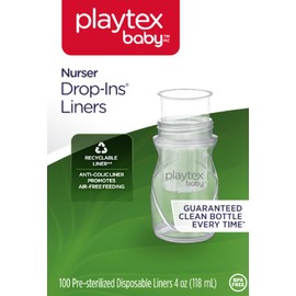 Playtex Baby Nurser Pre-Sterilized Disposable Drop-Ins Bottle Liners, Closer to Breastfeeding, 4 Oz, 100 Count