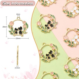 Stiesy 20Pcs 2 Colors Enamel Cat Charms Pendants Wreath with Black White Cat Charms Cute Animal with Flower Dangle Charms for DIY Jewelry Making Crafts