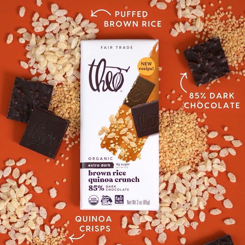 Theo Chocolate Brown Rice Quinoa Crunch Organic Dark Chocolate Bar,