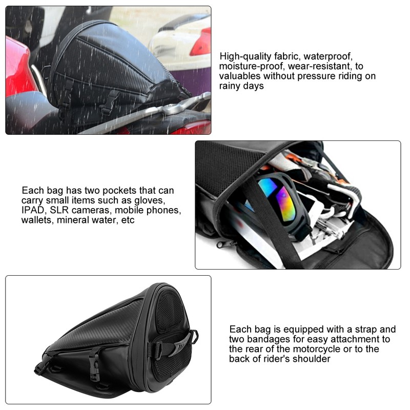 Carbon Fiber Style Motorcycle Tail Bag Waterproof Motorbike Rear Seat