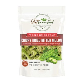 CRISPY DRIED BITTER MELON 1.76 oz (50g) VIETFARMFOOD: Freeze-dried, no sugar added, naturally slightly bitter. Nutritious, pure, and crunchy. Great for snacking, toppings, desserts or healthy gifting