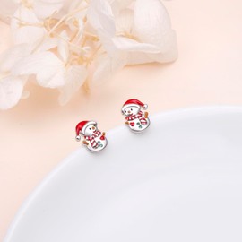 Flyow Christmas Tree Jewellery Set for Women Sterling Silver Snowflake Snowman Drop Earrings - Winter Holidays Christmas Earrings and Necklace Colourful Zirconia Christmas Jewellery Gifts, Sterling