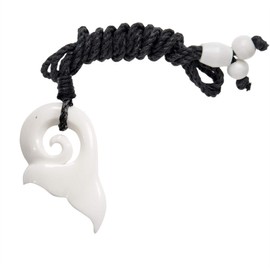 81stgeneration Koru Whale Tail Carved Bone Pendant Hawaii Necklace - Maori Style Jewellery - Handmade Bone Carving - Adjustable Cord Big Tribal Necklace - Surfer Accessories