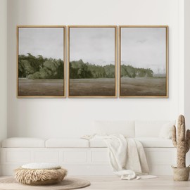 SIGNWIN Framed Canvas Print Wall Art Set Cloudy Sky Over Green Forest Clearing Nature Wilderness Illustrations Modern Art Landscape for Living Room, Bedroom, Office - 16"x24"x3 Natural