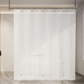 Poposa Waterproof Shower Curtain, Bathroom Shower Curtain Liner PEVA Non-Toxic Odorless Rust-Proof Metal Ring Frosted 5G 72x72 Inches