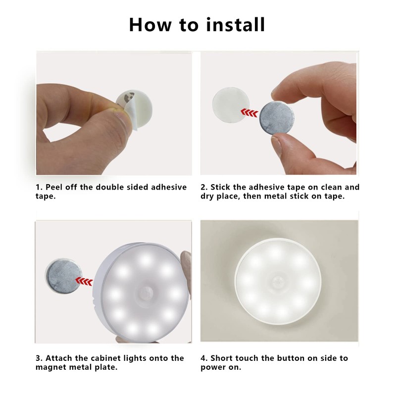 LAVAED 4 Pack Motion Sensor Puck Lights Indoor LED Closet