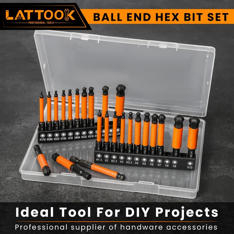 Ball End Hex Head Allen Wrench Drill Bit Set, LATTOOK