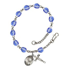 St. Gianna Beretta Molla Silver Plate Rosary Bracelet 6mm September Blue Fire Polished Beads Crucifix Size 5/8 x 1/4 medal