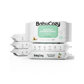 Baby Wipes, Cleansing & Moisturizing 2-in-1 Babycozy Sensitive, 100% Plant Fiber & Biodegradable, Hypoallergenic Baby Coconut Wipes Moisturize Every Cleanse, 240 count (6 pack)