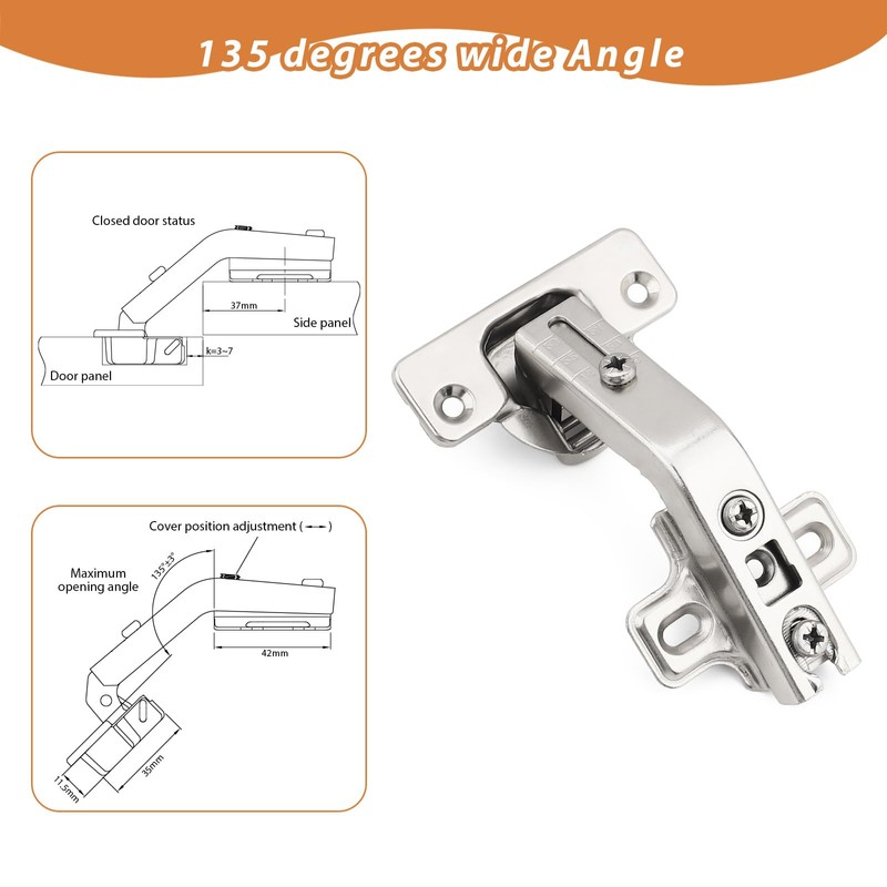 1 Pair 135 Degree Corner Kitchen Cabinet/Cupboard Folded/Folden Door Hinges