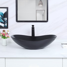 Davivy 24.5'' X 13.8'' Large Matte Black Oval Vessel Sink with Pop Up Drain,Boat Shape Bathroom Vessel Sink,Bathroom Sinks Above Counter,Matte Black Ceramic Vessel Sinks for Bathrooms (Large)
