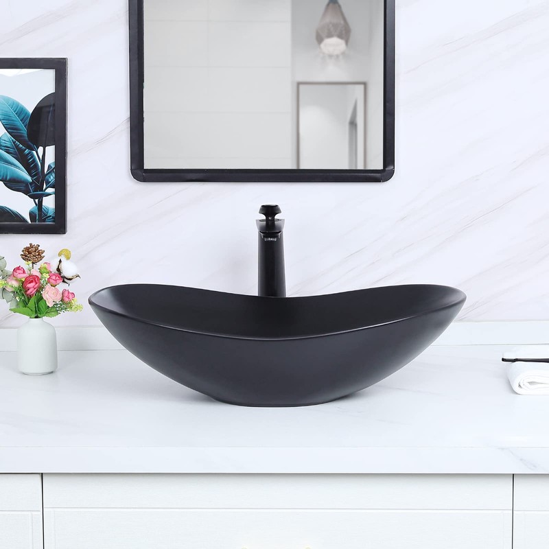 Davivy 24.5'' X 13.8'' Large Matte Black Oval Vessel Sink