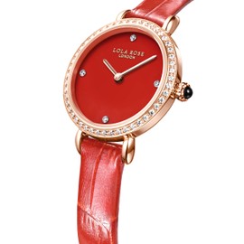Lola Rose Red Wrist Watch for Women: Carnelian Zirconia Dial, Red Leather Strap, Captivating Color for Clothes Combinations