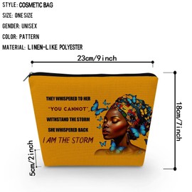 Livel lhood African American Makeup Bag Cute Small Canvas Organizer Zipper Pouch I Am The Storm Cosmetic Bag Inspiring Birthday Present for Black Women Friends, asnt0751, Small