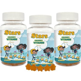 Stars Kids MultiVitamin Gummy w/ Omega 3 for Appetite Mood & Focus All Natural Gluten Free Plant Based (60 Gummies):_3 Bottles (Multi-Child Discount)